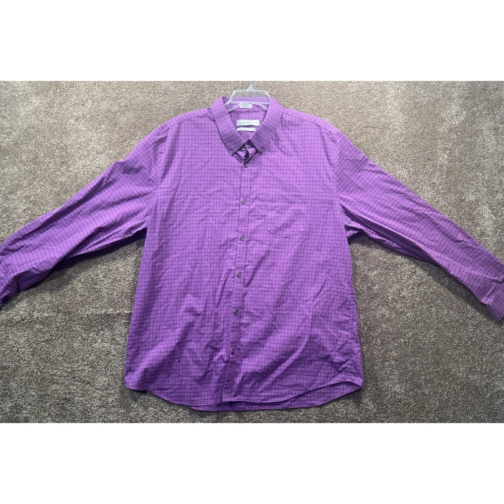 Calvin Klein Men Button Up Long Sleeve - Purple Shirt Non Iron- XXL - Cotton